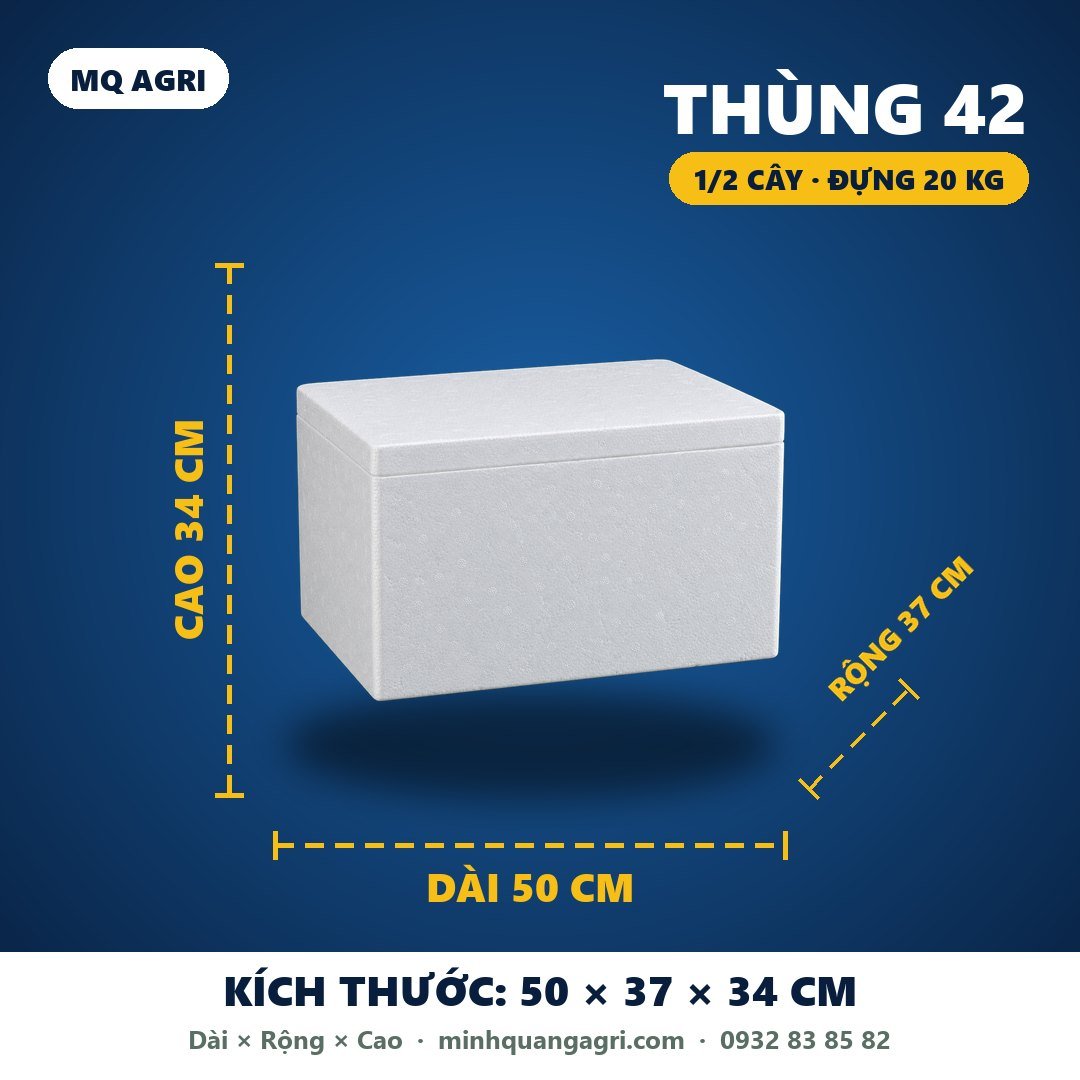 Thùng 42 (1/2 cây) đựng 20 kg — 50 × 37 × 34 cm