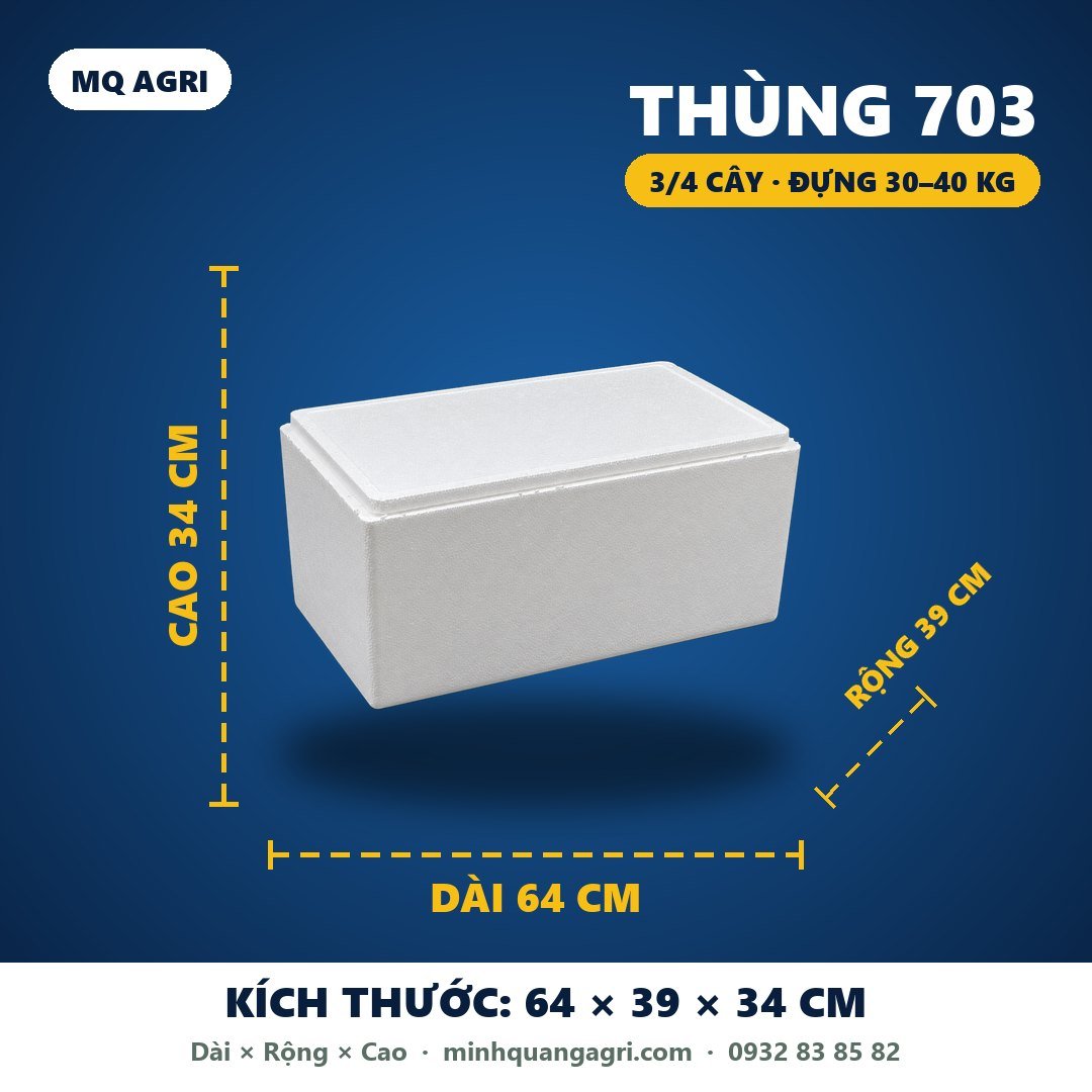 Thùng 703 (3/4 cây) đựng 30–40 kg — 64 × 39 × 34 cm